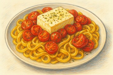 Tagliatelles à la feta et tomates cerises confites